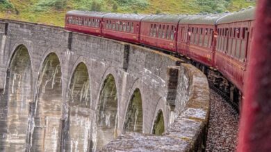 Tren de vapor de Jacob pasando el viaducto de Glenfinnan