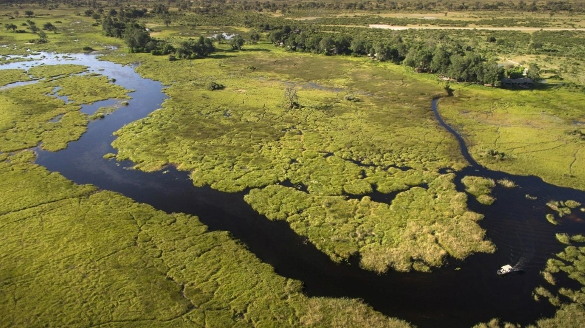 Vista aérea del delta del Okavango, Botswana